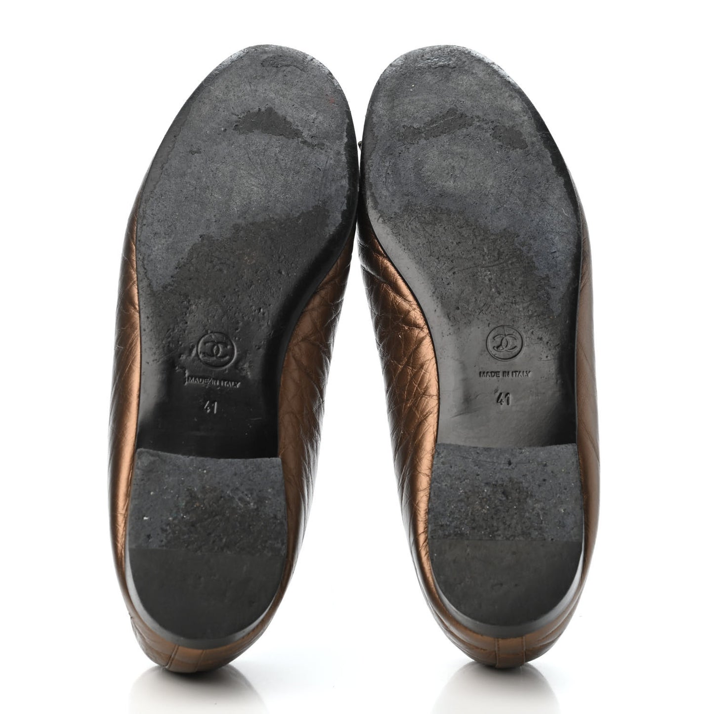 Metallic Aged Calfskin Quilted CC Cap Toe Ballerina Flats 41 Bronze