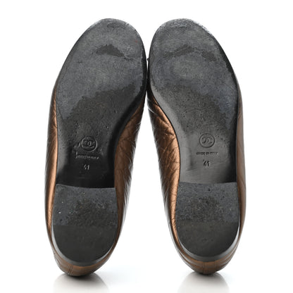 Chanel Metallic Aged Calfskin Quilted CC Cap Toe Ballerina Flats 41 Bronze 4 of 4