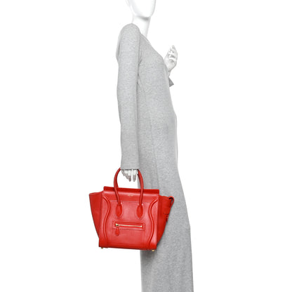 Celine Drummed Calfskin Micro Luggage Vermillion 2 of 9