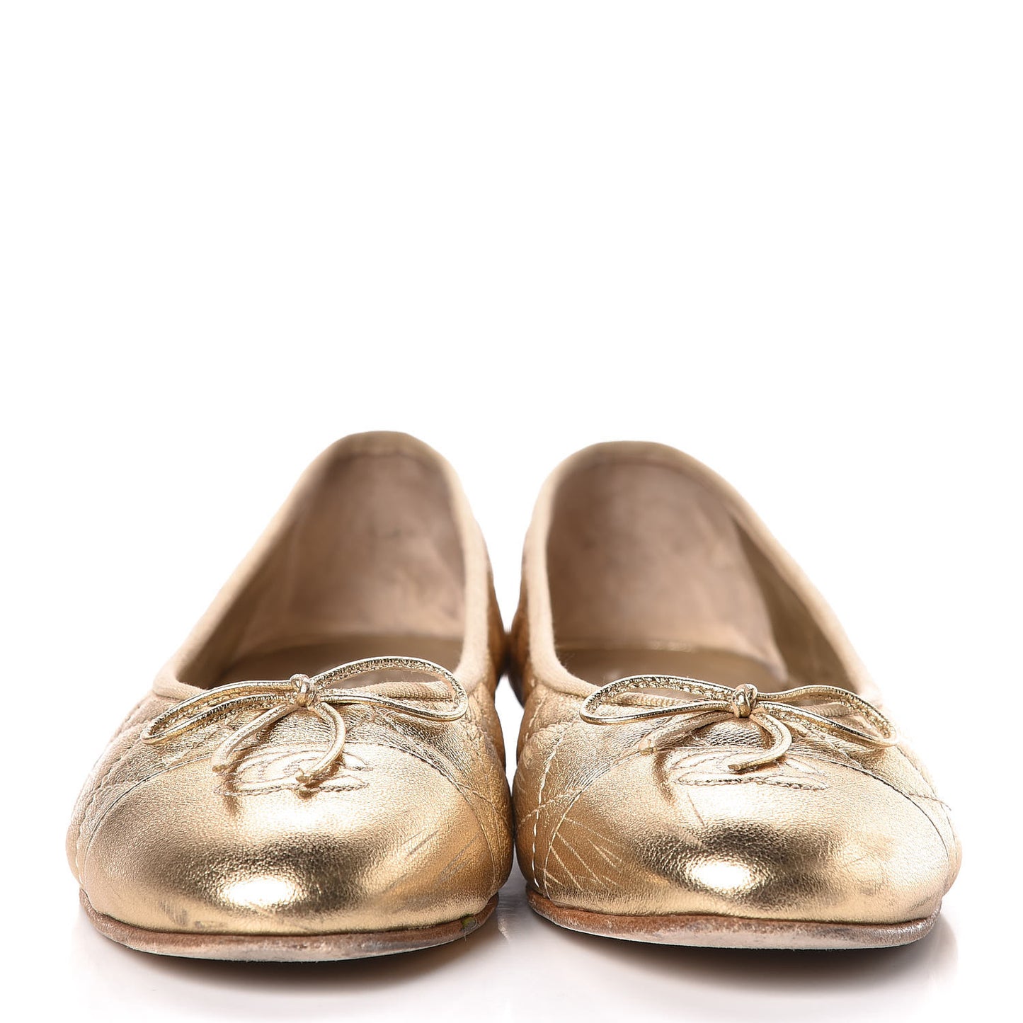 Metallic Lambskin Quilted Cap Toe Ballerina Flats 40 Gold