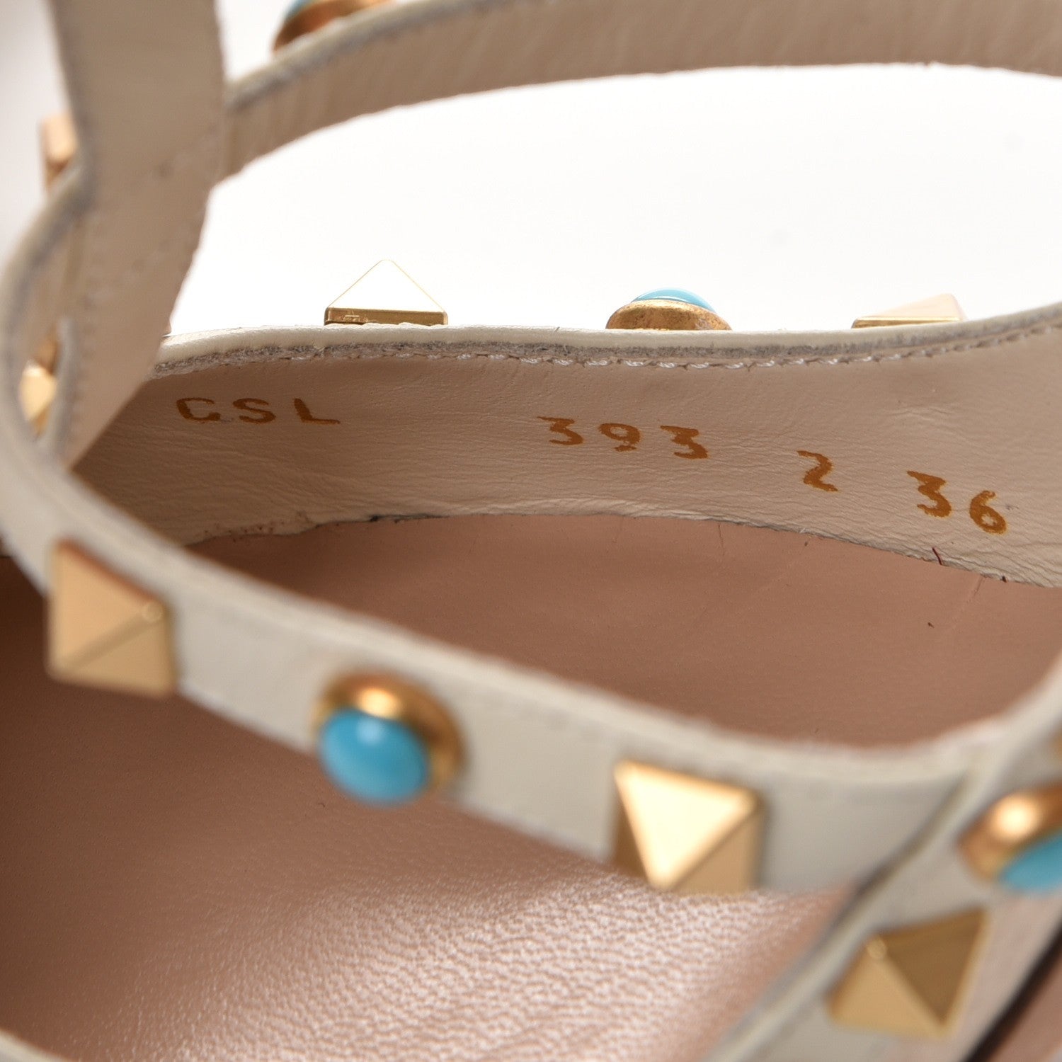 Valentino Garavani Pebbled Calfskin Turquoise Rockstud Rolling Ankle Strap 100mm Pumps 36 Ivory 8 of 11