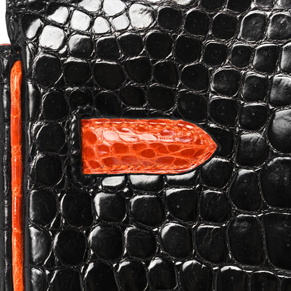 Hermes Shiny Porosus Crocodile Birkin 40 Black Orange 14 of 43