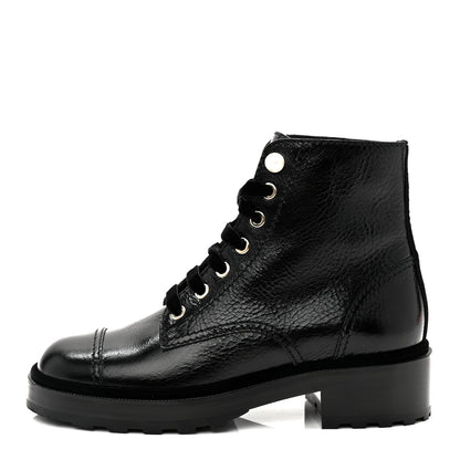 Chanel Shiny Calfskin Velvet Pearl Combat Short Boots 37 Black 1 of 8