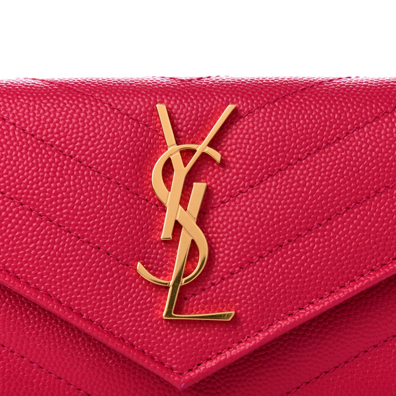 Saint Laurent Grain De Poudre Matelasse Chevron Small Monogram Envelope Wallet Bubblegum 8 of 9
