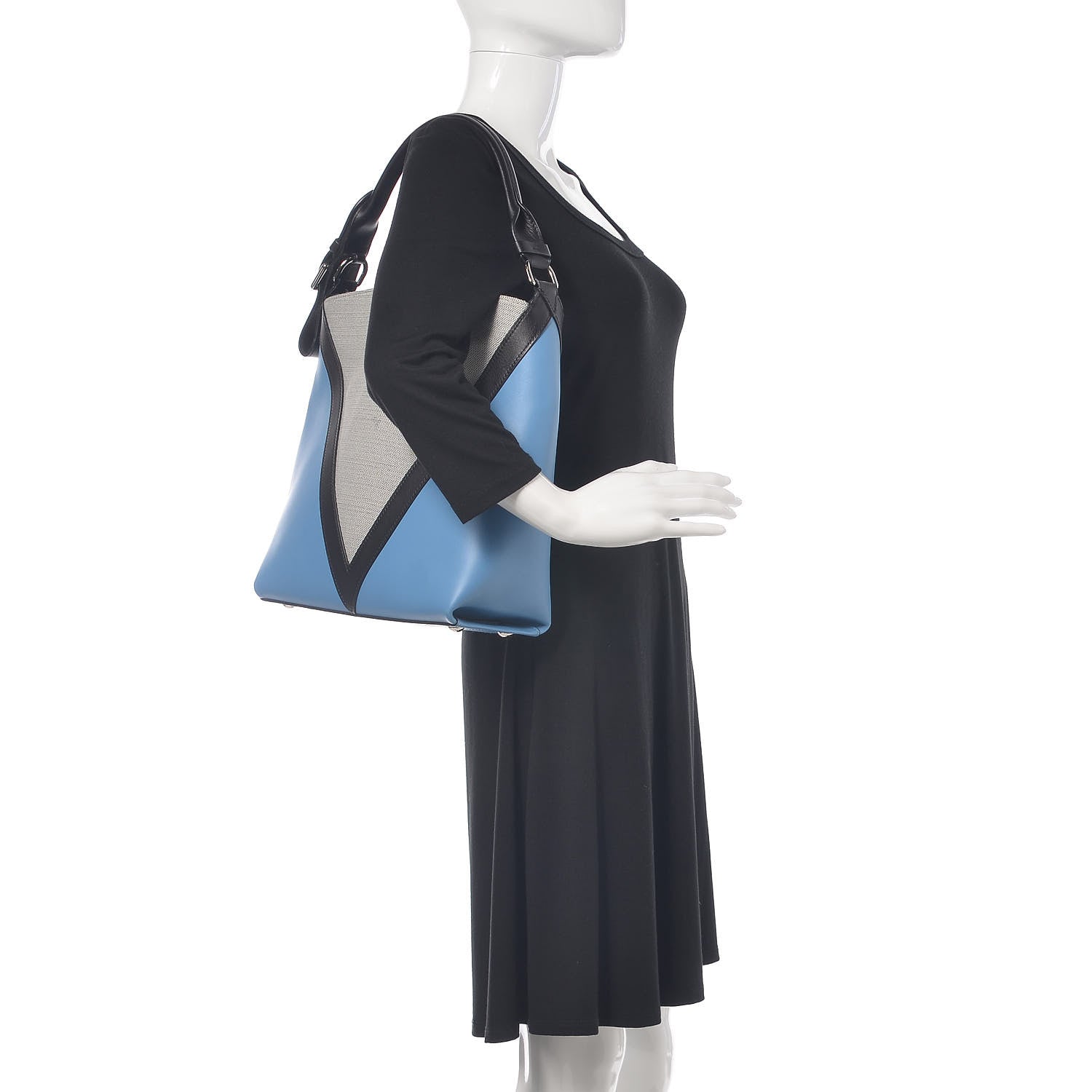 Louis Vuitton Calfskin Canvas V Hobo PM Bleuet Black 2 of 13