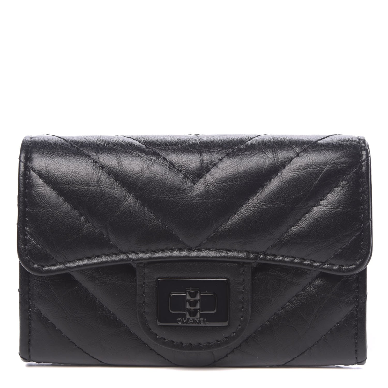 Chanel Aged Calfskin Chevron Quilted Reissue Card Holder Wallet So Black 1 of 9