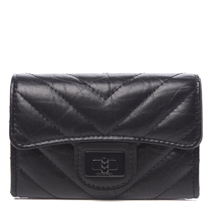 Chanel Aged Calfskin Chevron Quilted Reissue Card Holder Wallet So Black 1 of 9
