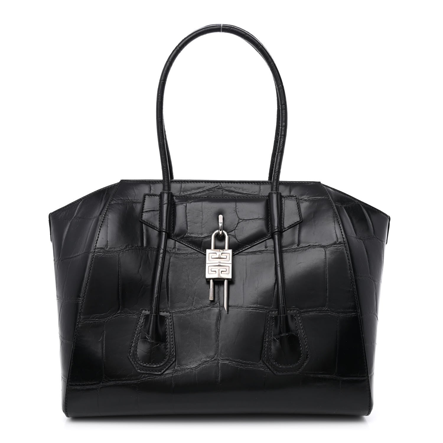 Givenchy Calfskin Crocodile Embossed Medium Lock Antigona Black 1 of 10