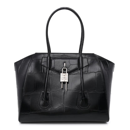 Givenchy Calfskin Crocodile Embossed Medium Lock Antigona Black 1 of 10