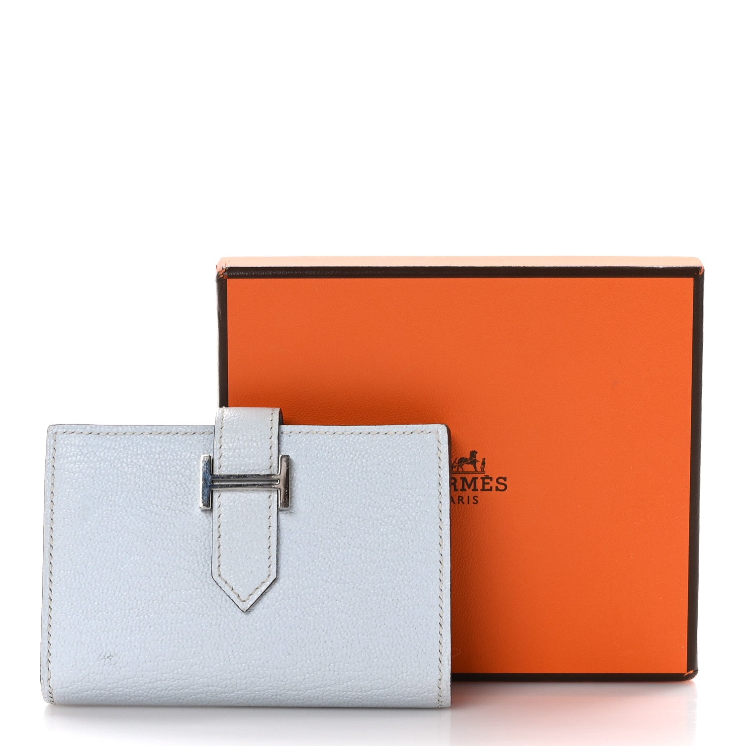 Hermes Chevre Mysore Bearn Card Holder Wallet Bleu Brume 10 of 10