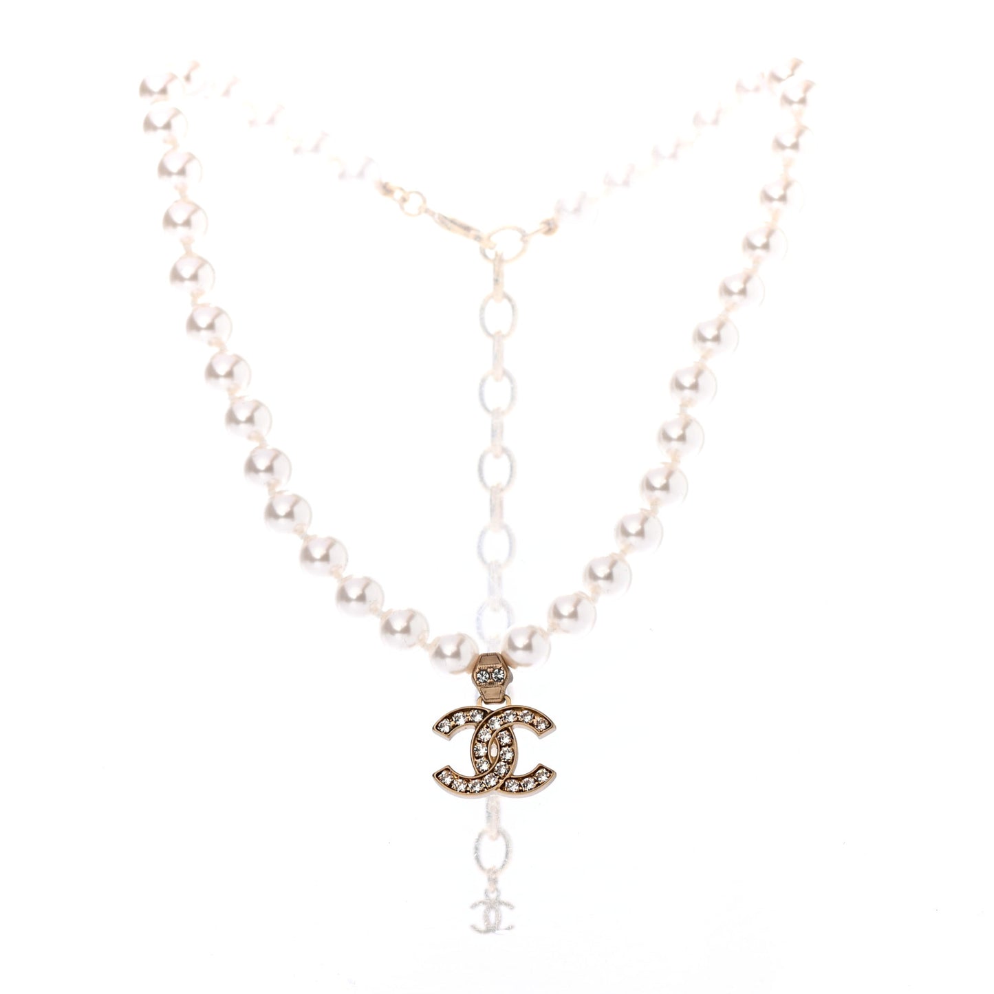 Pearl Crystal CC Short Necklace Gold
