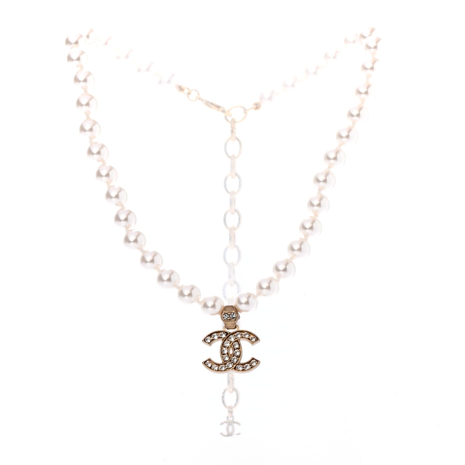 Chanel Pearl Crystal CC Short Necklace Gold 2 of 4