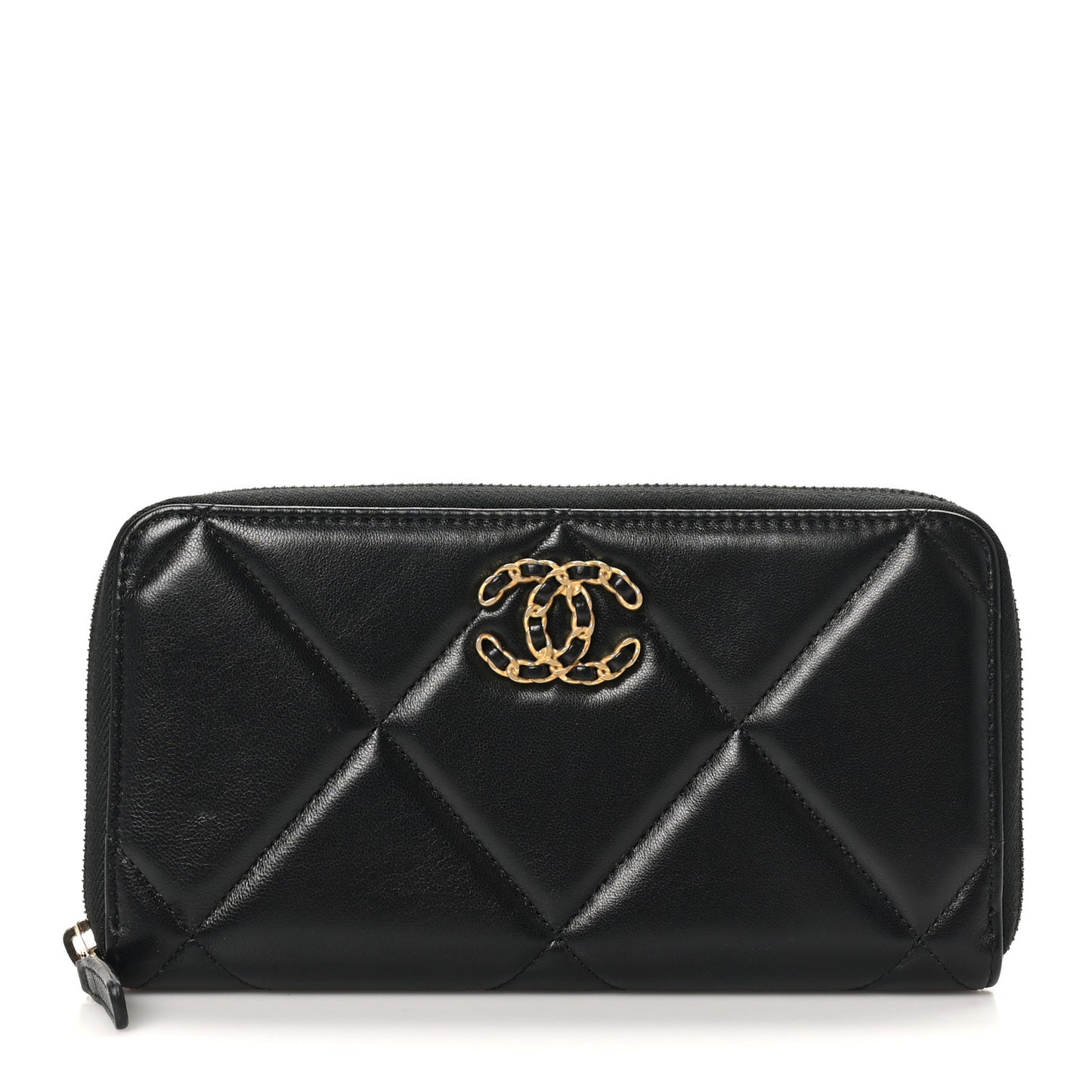 Lambskin Quilted 19 Long Zipped Around Wallet Black