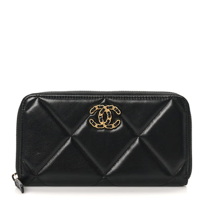 Chanel Lambskin Quilted 19 Long Zipped Around Wallet Black 1 of 10