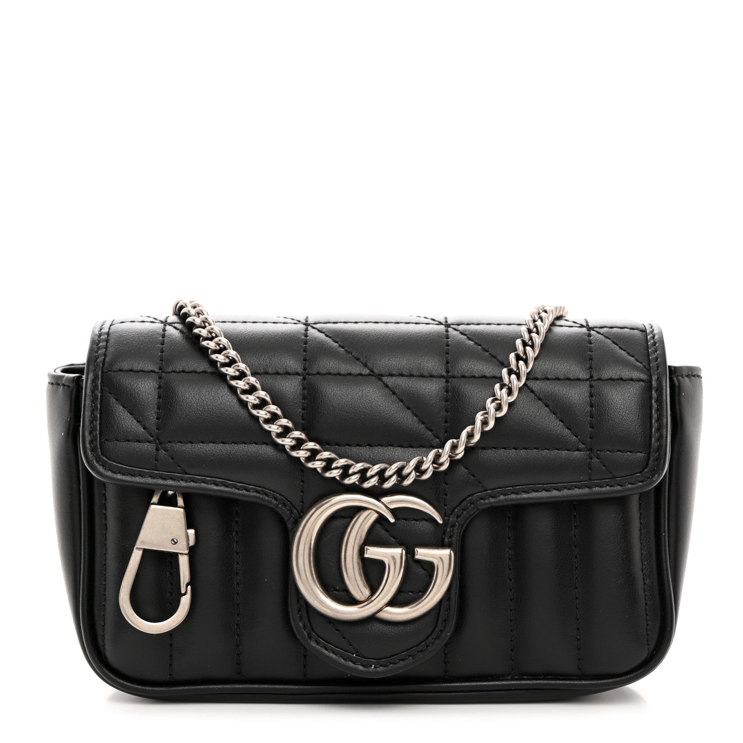 Gucci Calfskin Matelasse Aria Super Mini GG Marmont Shoulder Bag Black 1 of 10