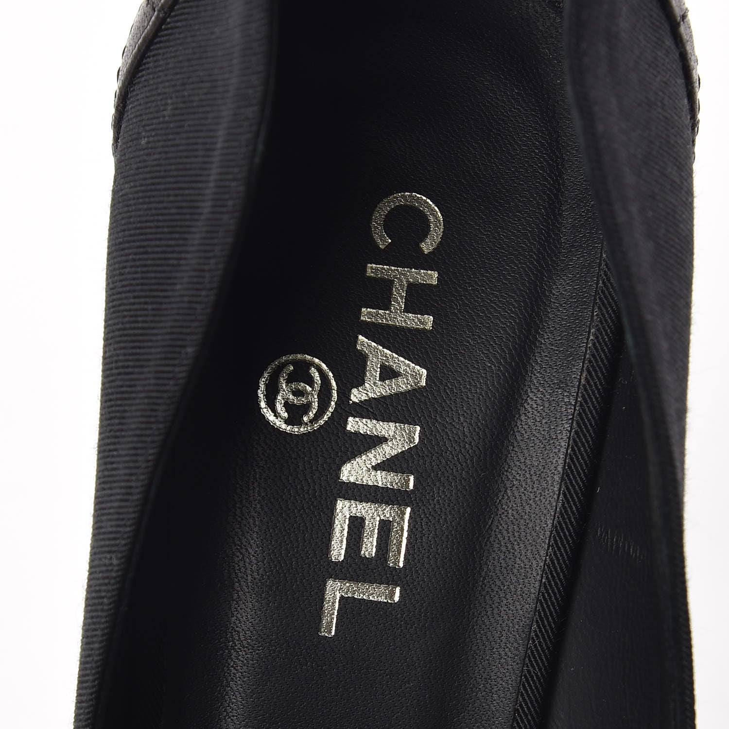 Chanel Nylon Lambskin Quilted Chain Peep Toe Pumps 37.5 Black 10 of 13