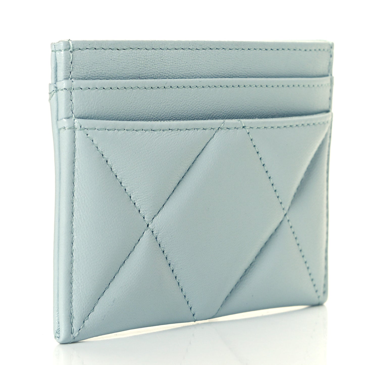 Lambskin Quilted Chanel 19 Card Holder Light Blue
