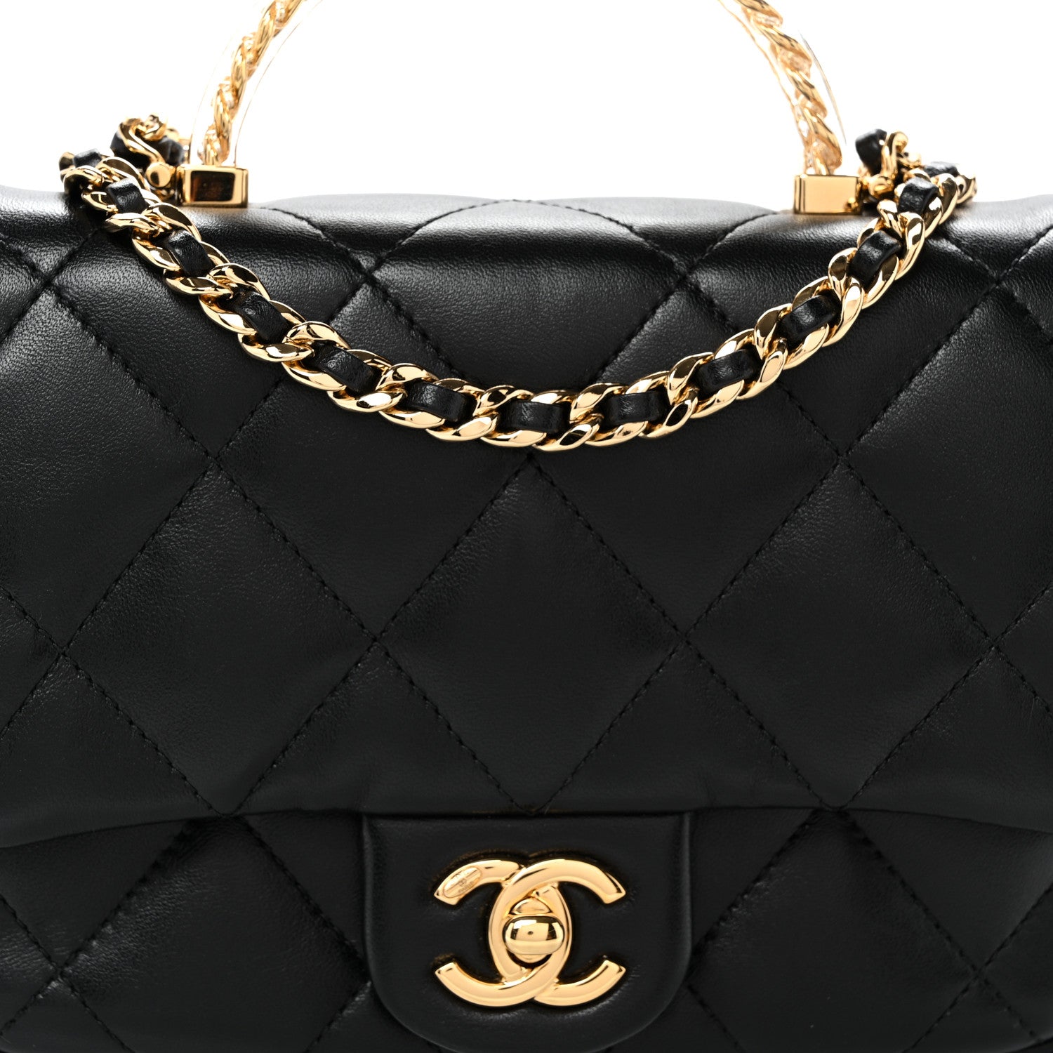 Chanel Lambskin Resin Quilted Top Handle Flap Black 8 of 10