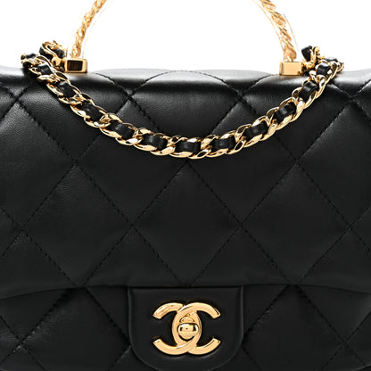 Chanel Lambskin Resin Quilted Top Handle Flap Black 8 of 10