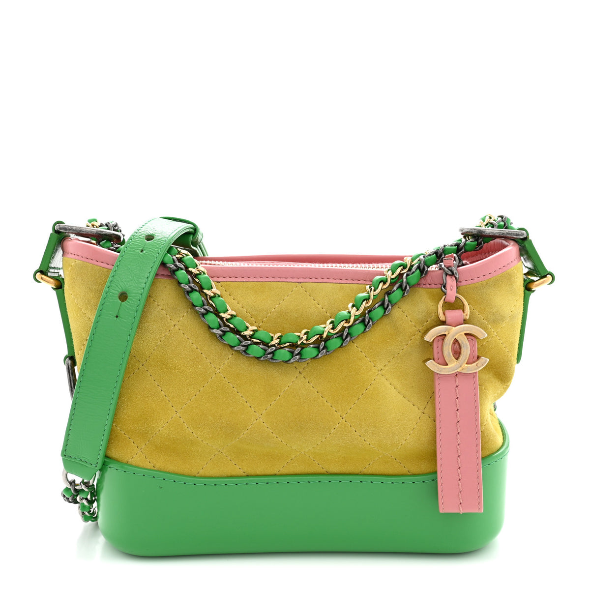 Chanel Suede Calfskin Quilted Small Gabrielle Hobo Pink Green Yellow 1 of 11