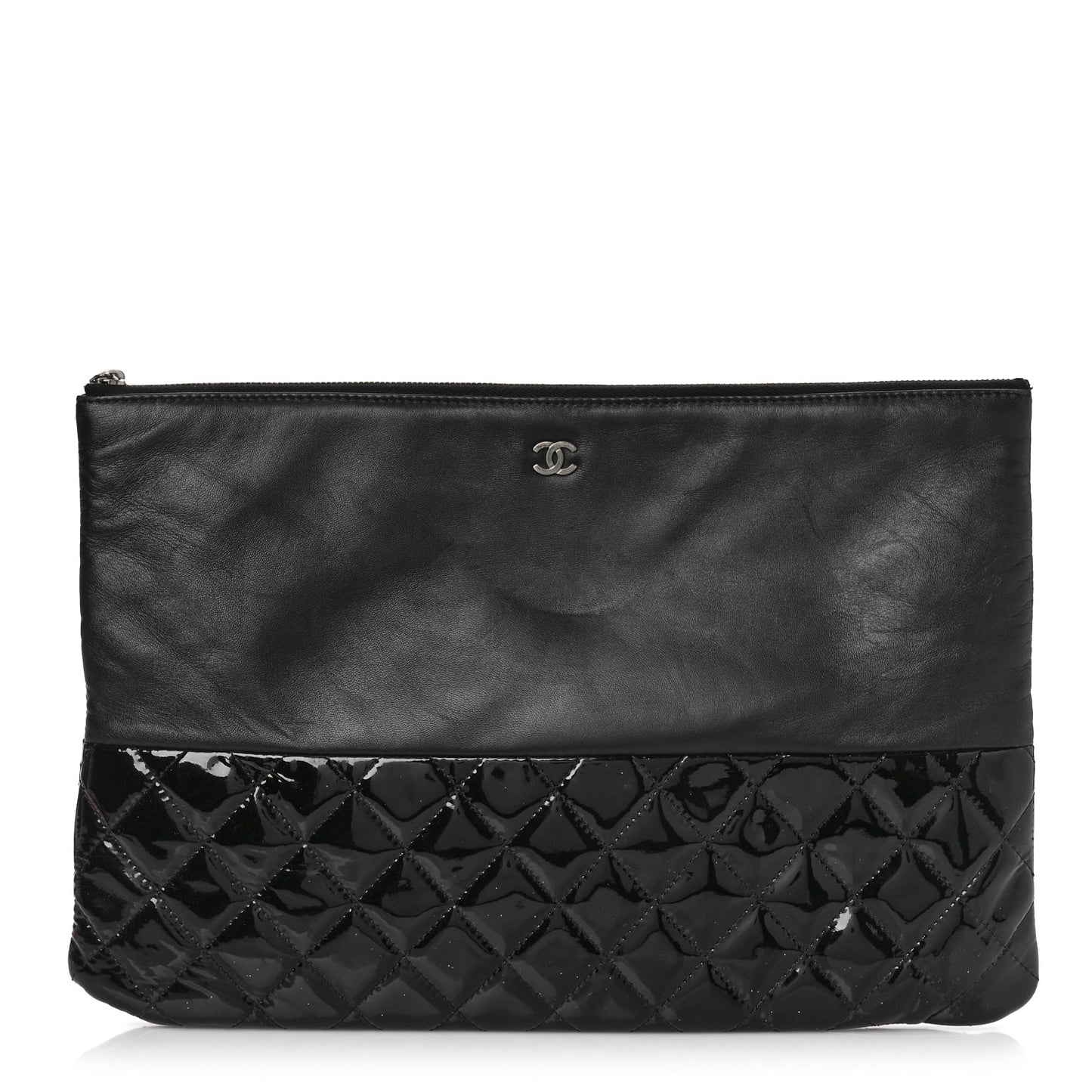 Lambskin Patent Quilted Large Cosmetic Case Black