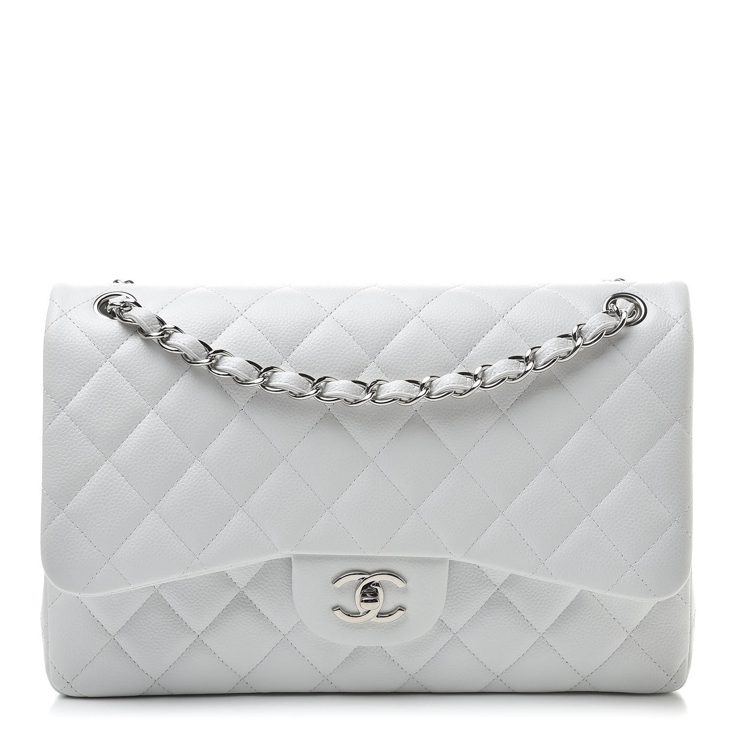 Caviar Quilted Jumbo Double Flap White