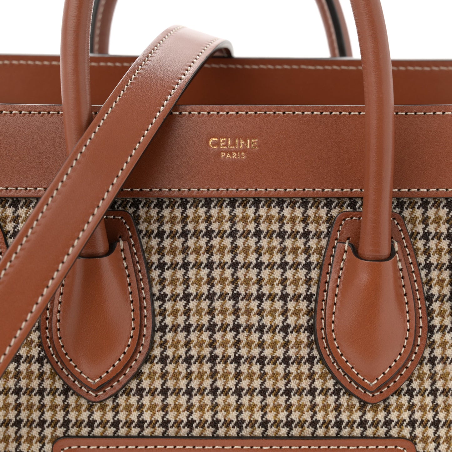 Smooth Calfskin Houndstooth Nano Luggage Tan