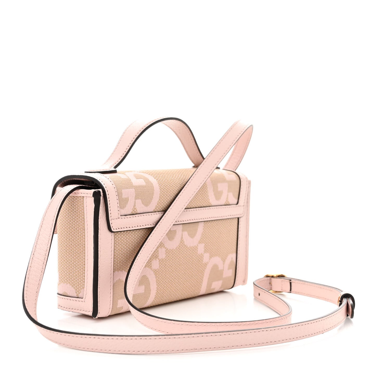 Monogram Jumbo GG Textured Dollar Calfskin Mini Padlock Top Handle Shoulder Bag Beige Perfect Pink
