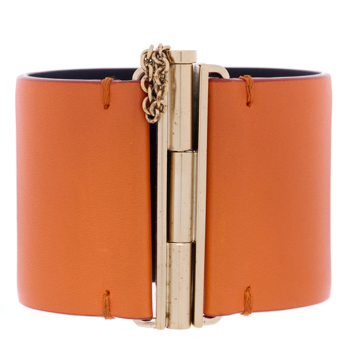 Lambskin CC Chain Cuff Bracelet S Orange Gold