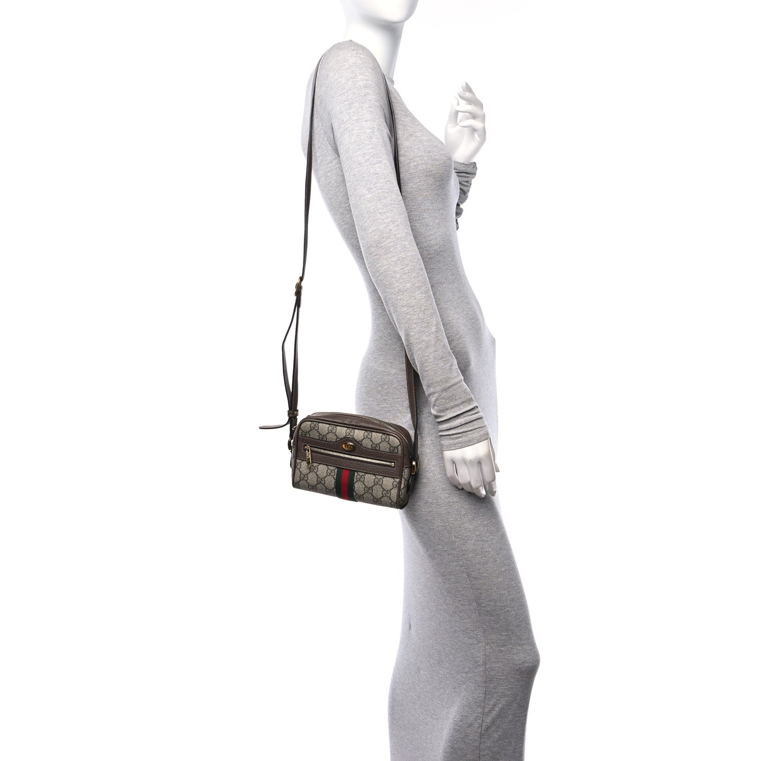 Gucci GG Supreme Monogram Web Mini Ophidia Shoulder Bag Brown 2 of 17