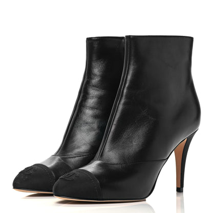 Chanel Lambskin Grosgrain Cap Toe Short Ankle Boots 37.5 Black 3 of 8