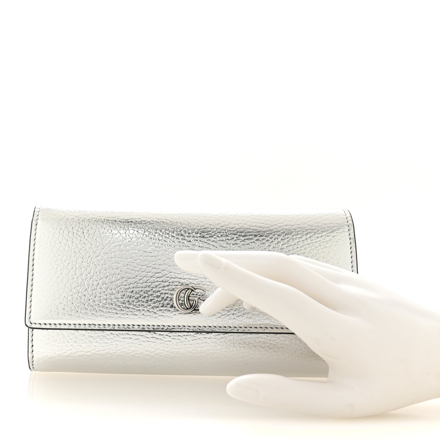 Metallic Dollar Calfskin GG Marmont Continental Wallet Silver