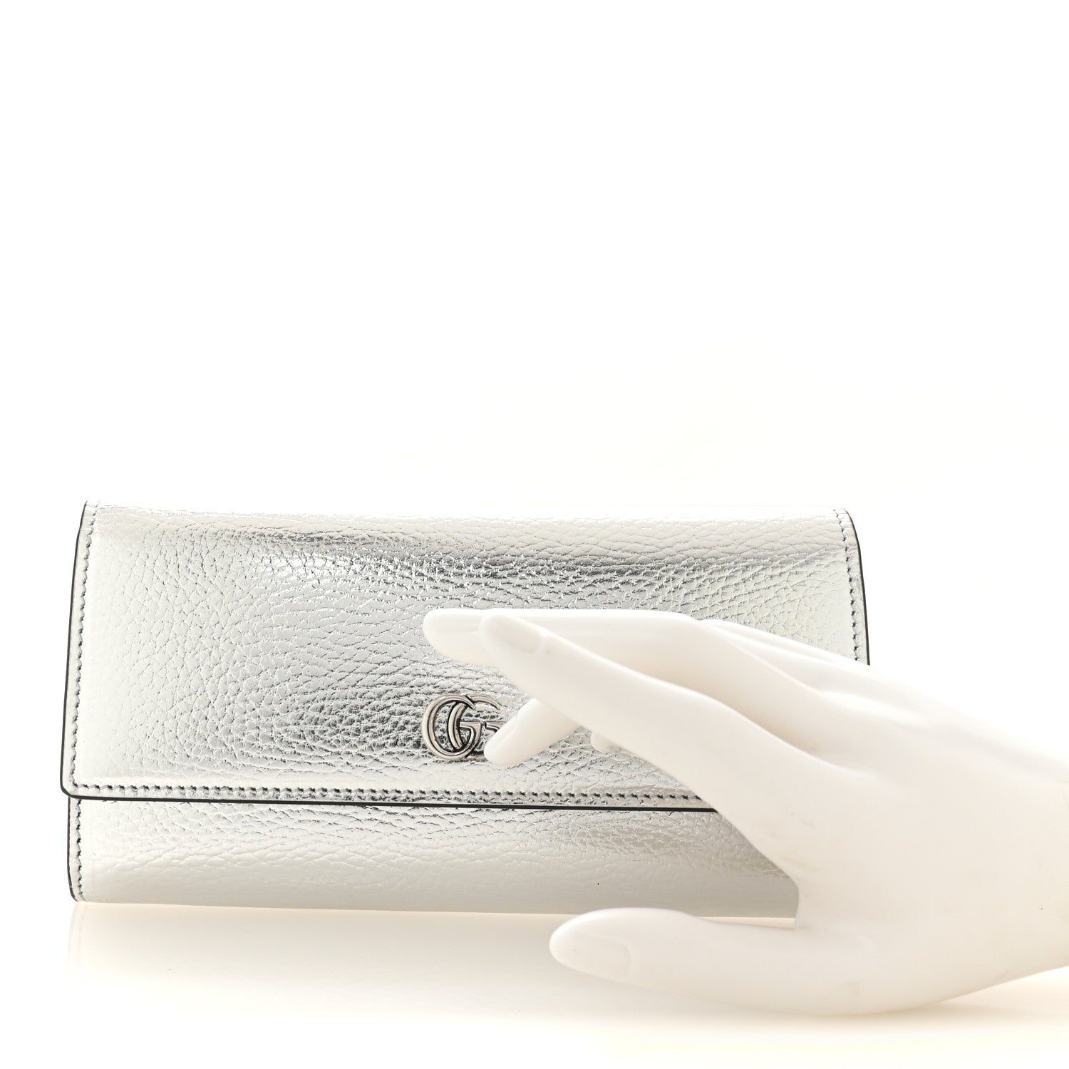 Gucci Metallic Dollar Calfskin GG Marmont Continental Wallet Silver 2 of 8