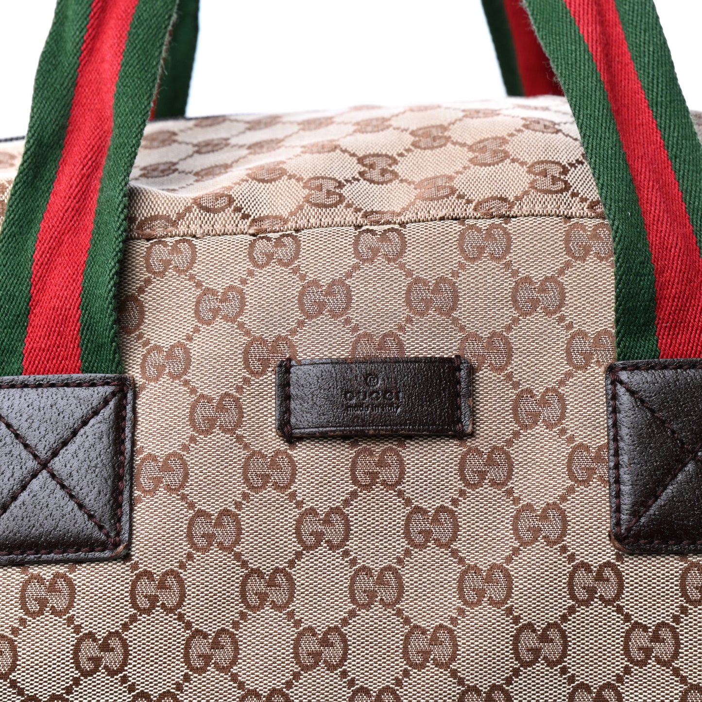 GG Monogram Web Large Collapsible Carry On Duffle Beige Brown