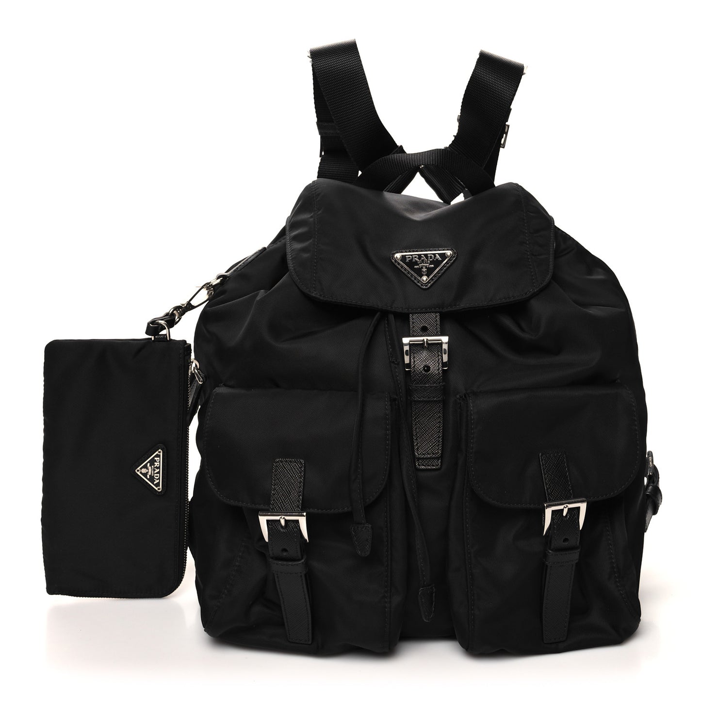 Nylon Vela Saffiano Medium Backpack Black