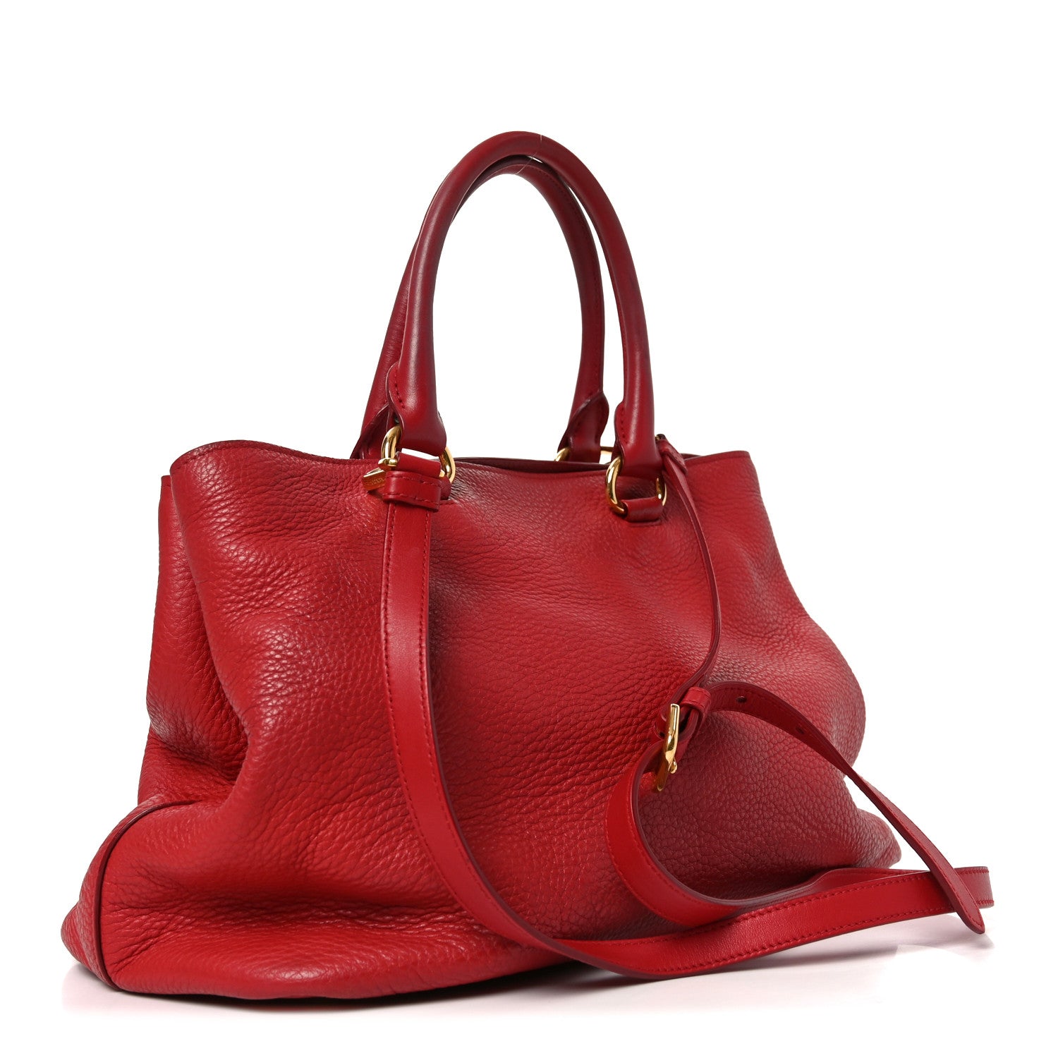 Prada Vitello Daino Top Handle Shoulder Bag Rosso 3 of 9