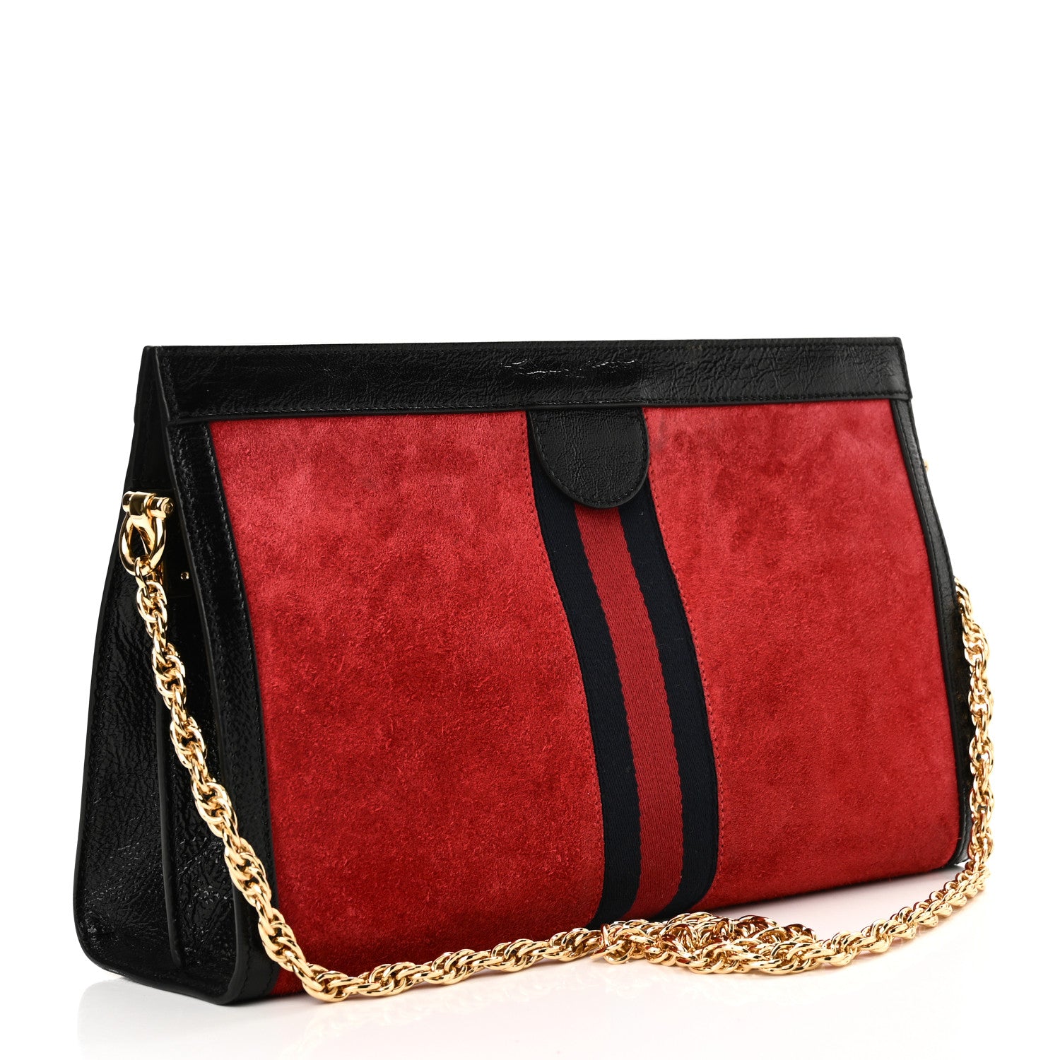 Gucci Suede Patent Web Medium Ophidia Chain Shoulder Bag Hibiscus Red Black 2 of 10