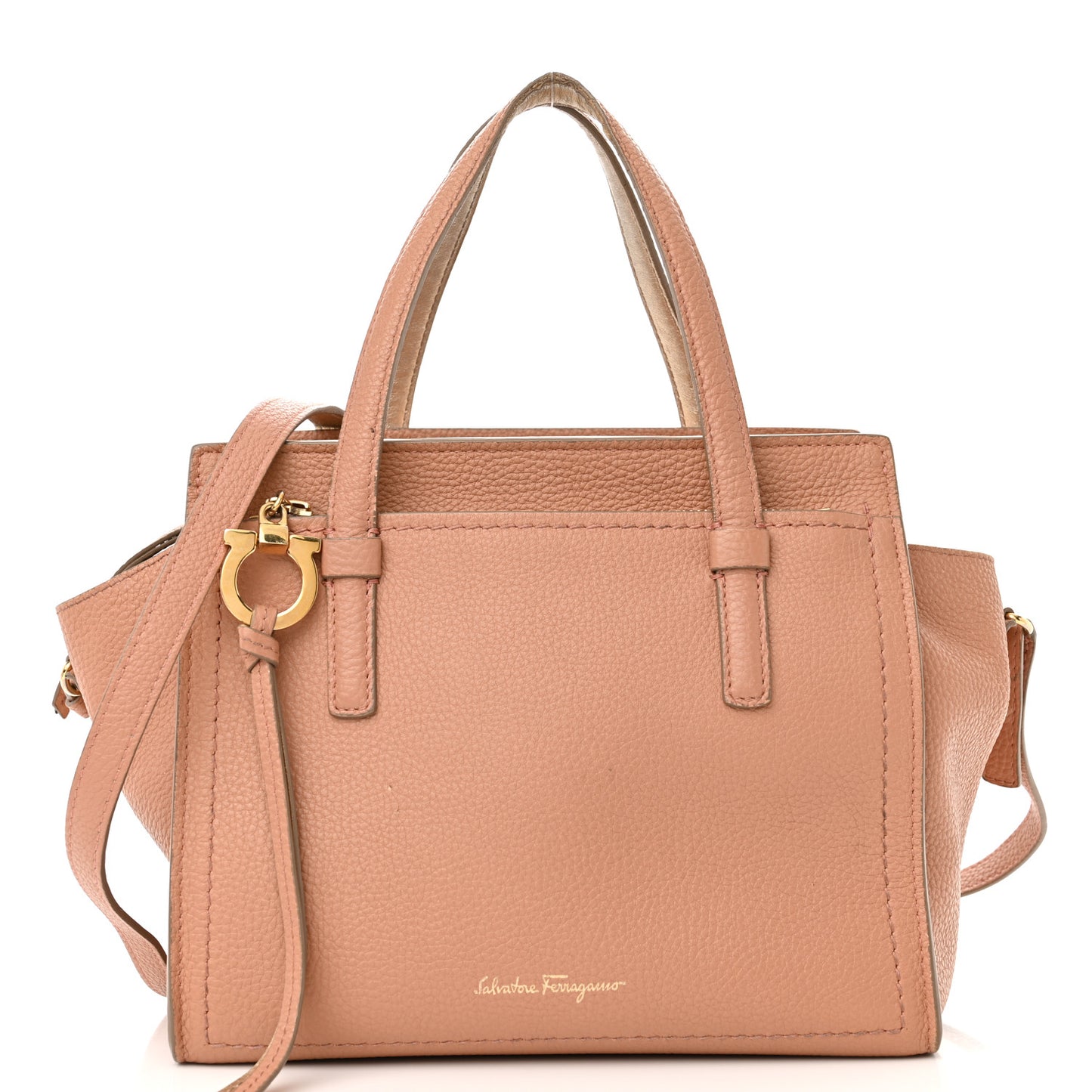 Hammered Calfskin Double Handle Small Amy Tote Neutral Gold