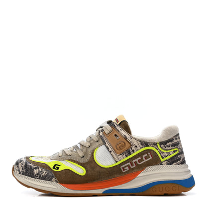 Gucci Suede Calfskin Tejus Printed Womens Ultrapace Sneakers 41 Natural Ardesia Neon Yellow 1 of 9