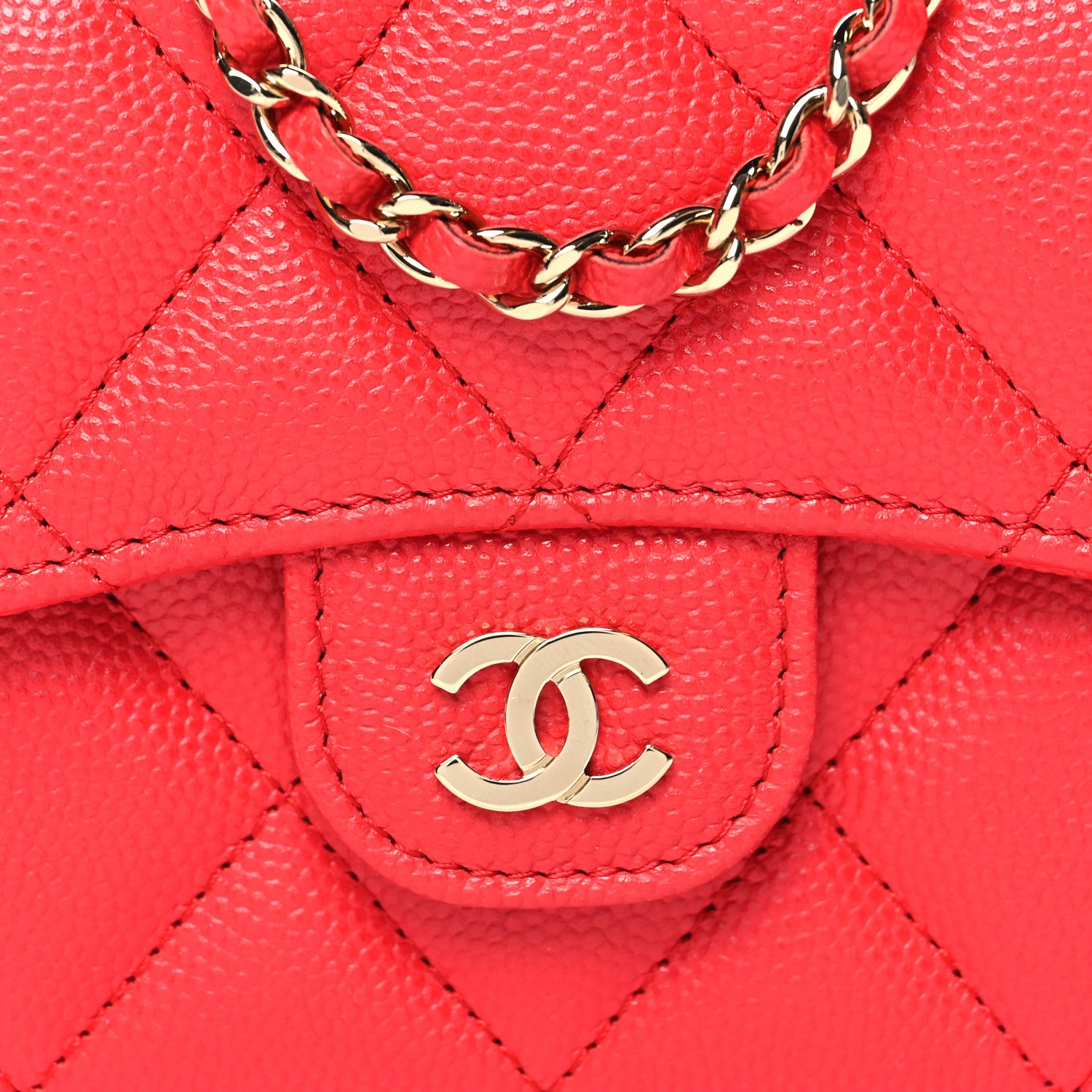 Chanel Caviar Quilted Flap Card Holder On Chain Red 8 of 10