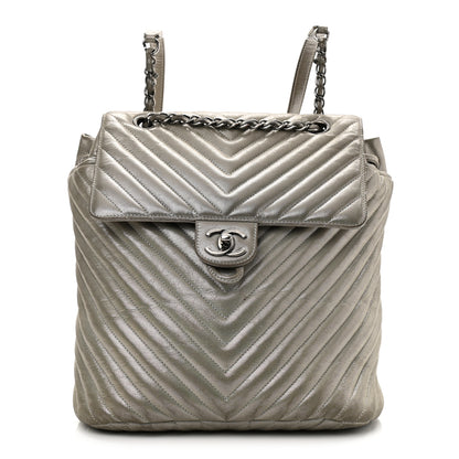 Chanel Iridescent Calfskin Chevron Quilted Large Urban Spirit Backpack Silver 1 of 24