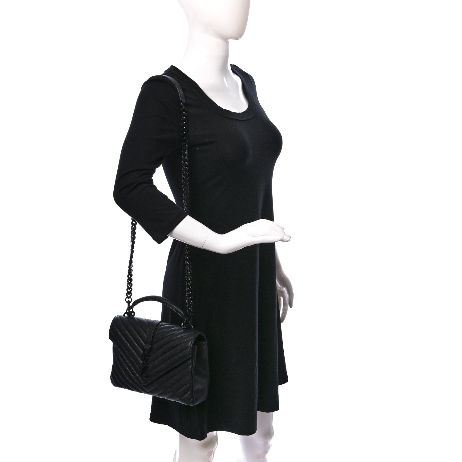 Saint Laurent Sheepskin Matelasse Chevron Monogram Monochrome Medium College Bag Black 2 of 9