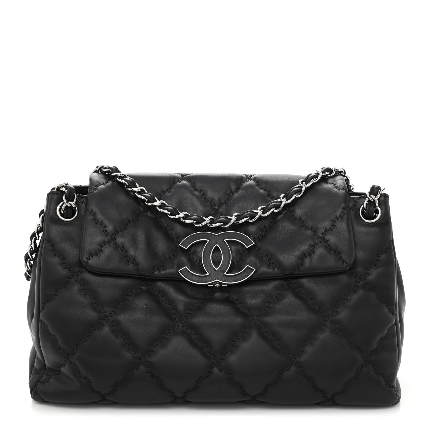 Chanel Calfskin Double Stitch Large Hamptons Flap Bag Black 1 of 11