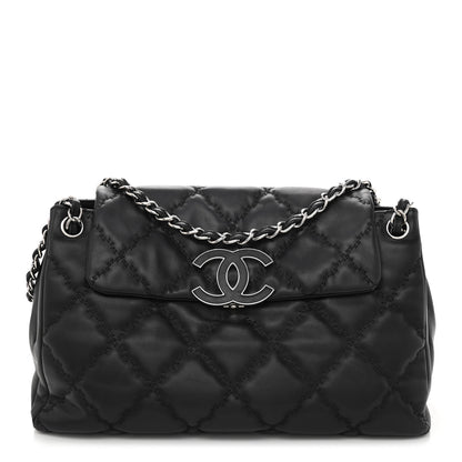 Chanel Calfskin Double Stitch Large Hamptons Flap Bag Black 1 of 11