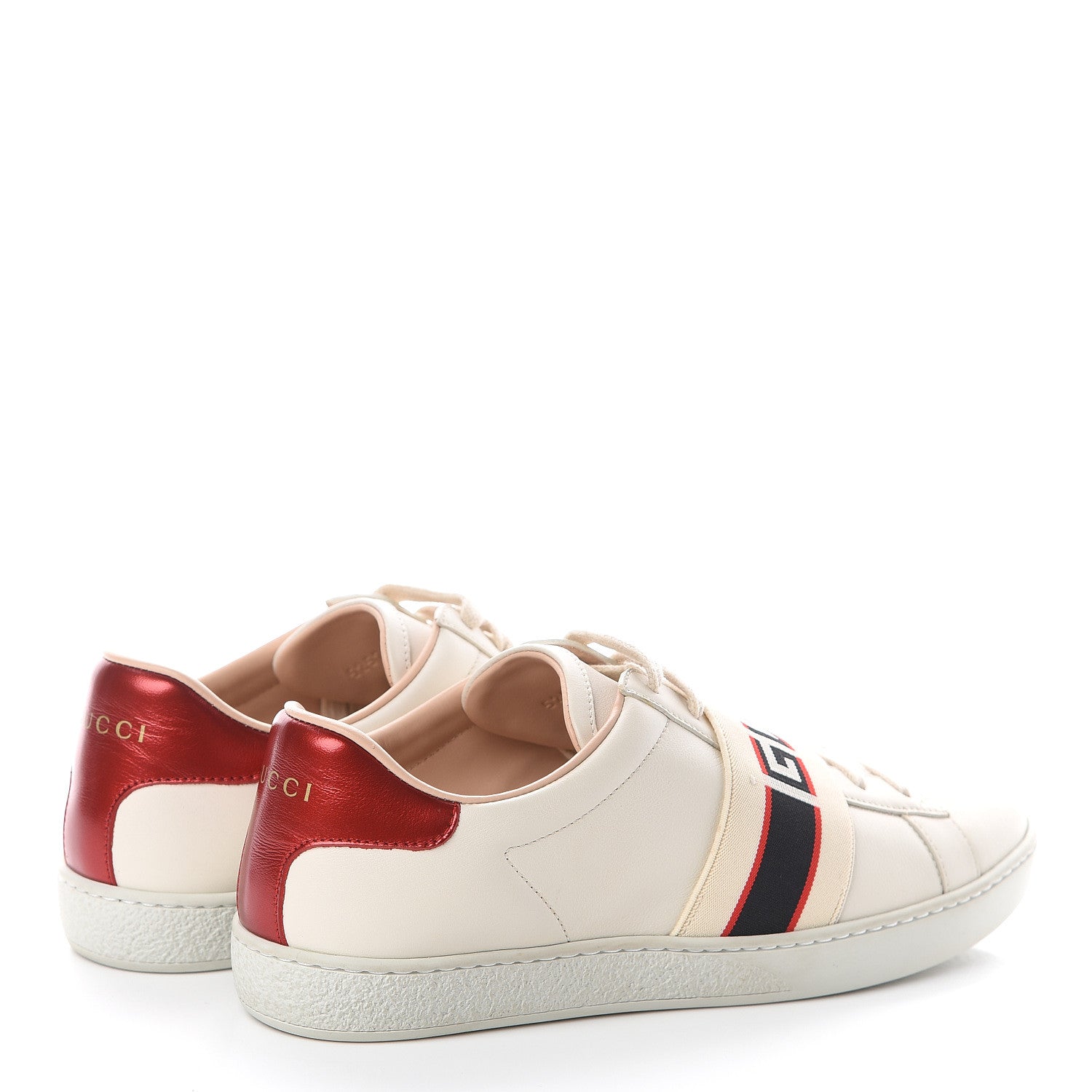 Gucci Calfskin Stripe Womens New Ace Sneakers 37.5 New Mystic White Ecru Red Flame 4 of 8