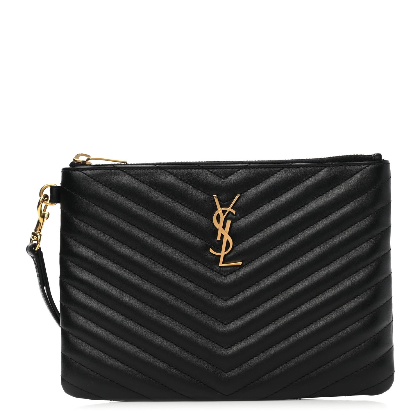 Calfskin Matelasse Chevron Monogram A5 Wristlet Black