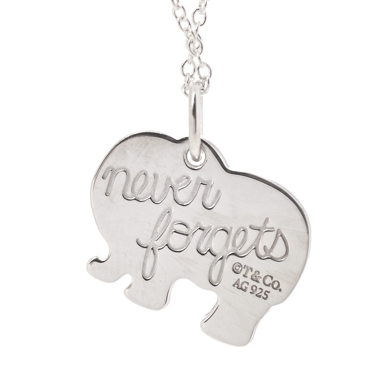 Tiffany Sterling Silver Elephant Never Forgets Pendant Necklace 4 of 7