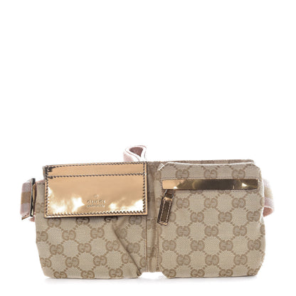 Gucci GG Monogram Web Double Pocket Belt Bag Gold Pink 1 of 14