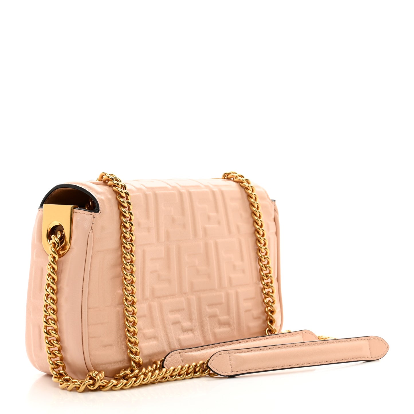Nappa Small FF Embossed Midi Chain Baguette Light Rose