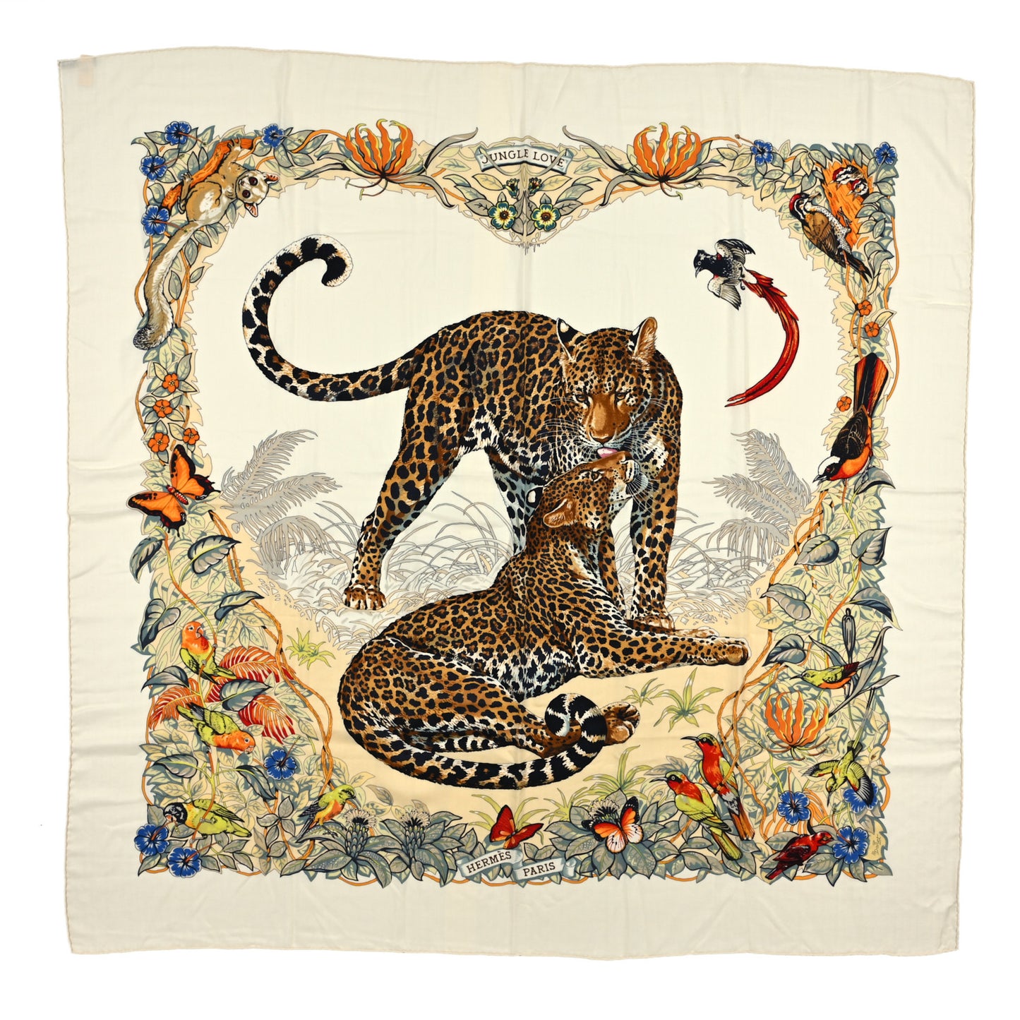 Cashmere Silk Jungle Love Shawl 140 White Jaune Paille Orange